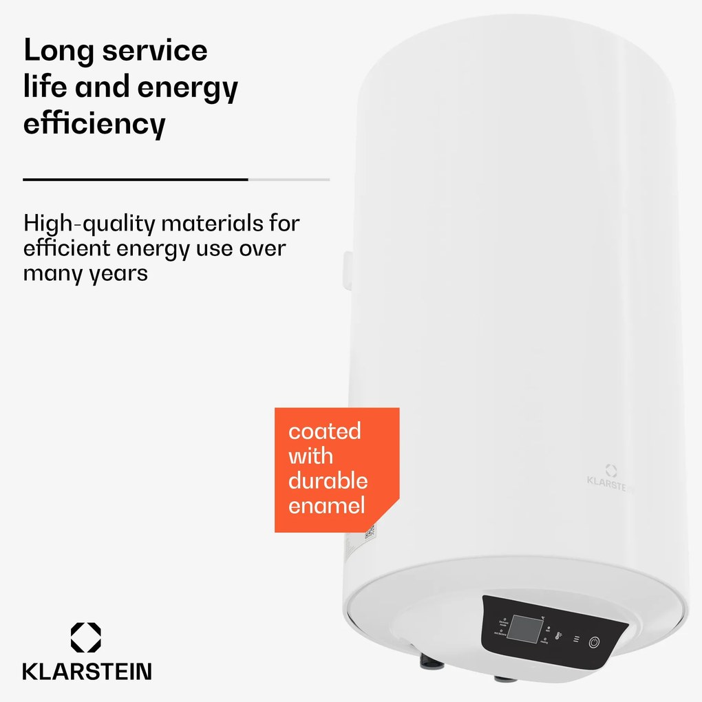 Klarstein ENDURAHEAT SMART 50, bojler, 50 litrov, 75°C. 1500 W, 3 veľkosti biely