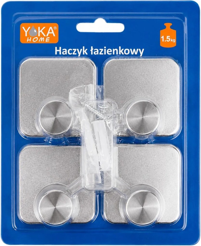 Erga Ravi, nástenné háčiky na uteráky na pásku 3M alebo hmoždinky, 4ks, 5×5 cm, brúsená oceľ, ERG-YKA-CH.RAVI4-CHR