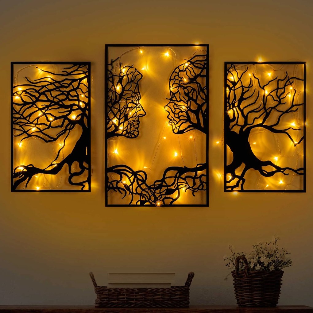 Nástenná kovová svetelná dekorácia Stromová Postava čierna