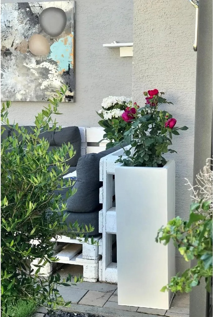 Kvetináč BLOCK, pozink, výška 80 cm, biely, vr. zavlaž. systému