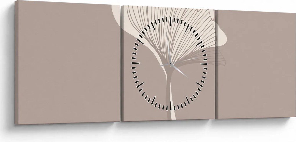 Obraz - Béžové listy N⁰3 (s hodinami) (90x30 cm)