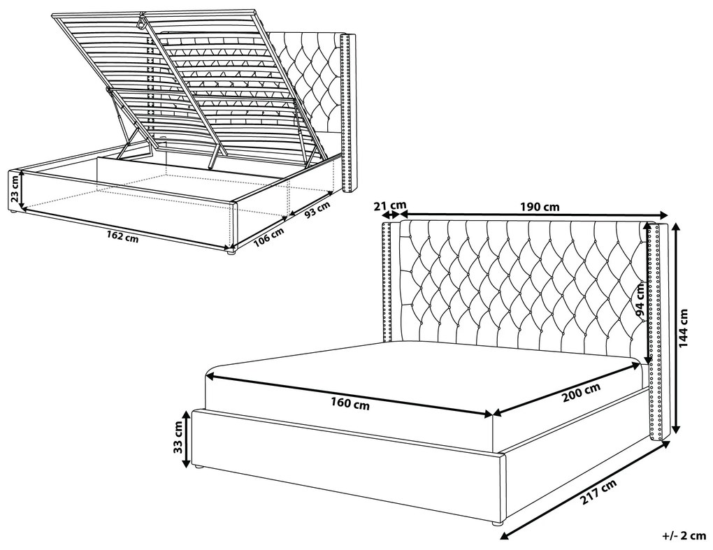 Zamatová posteľ s úložným priestorom 160 x 200 cm béžová LUBBON Beliani