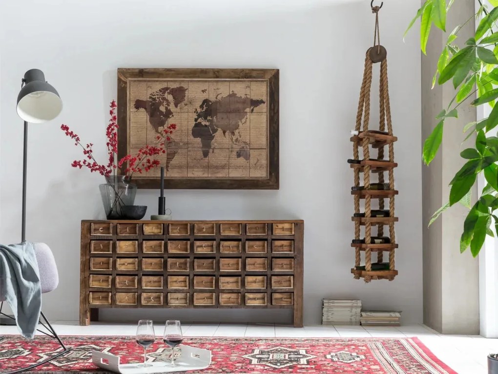 furniture-nabytek.cz - Masivní závěsný stojan na víno Kavali z recyklovaného dřeva, nezpracovaný, hnědý