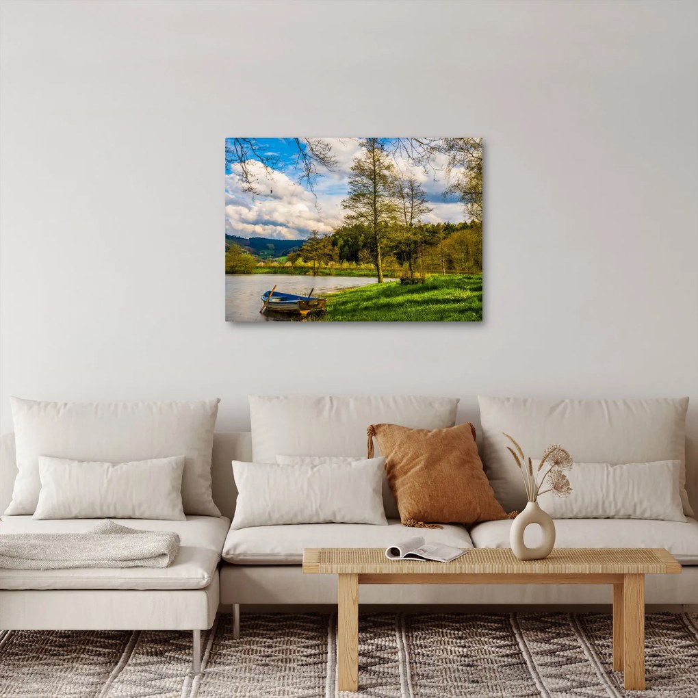 Obraz loďky pri jazere (70x50 cm)