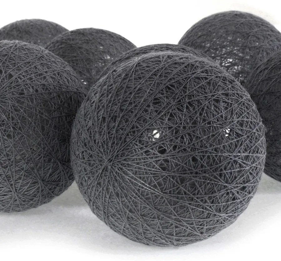 Bavlnené svietiace guličky LED 10 ks - tmavo šedé