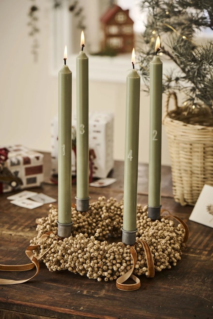 Ib Laursen Adventné sviečky 1-4 Dusty Green – set 4 ks