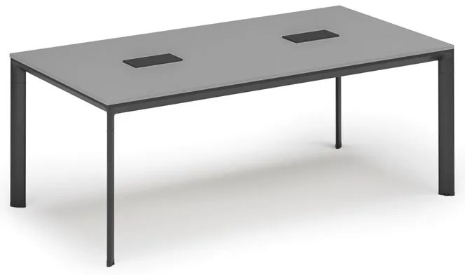 Rokovací stôl PRIMO INVITATION, 200x100 cm, sivá + 2x stolná zásuvka TYP VI, čierna