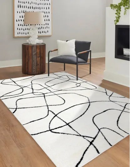 Dywany Łuszczów, Kusový koberec Mode 8522 abstract cream/black, 180x270, biela, chodba / predsieň