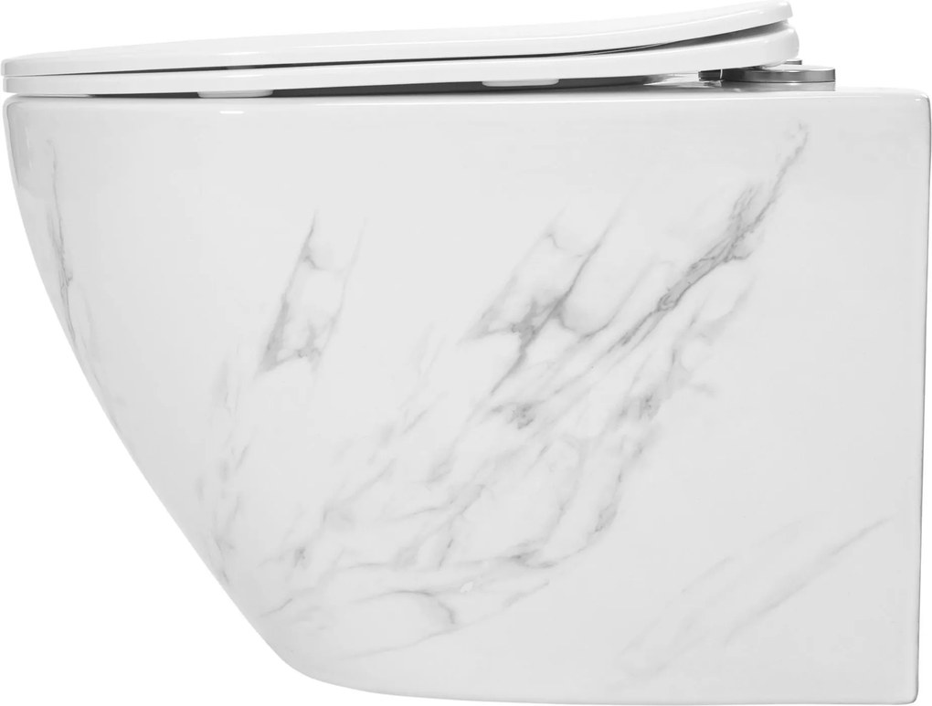 Závesná WC misa so SoftClose sedadlom REA CARLOS SLIM RIMLESS, prírodný mramor