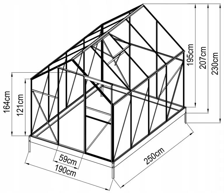 GARDEN LINE Záhradný skleník alu polykarbonát 250 x 190 x 195 cm