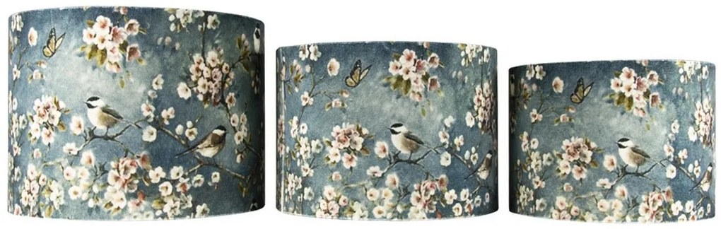 Sada 3ks šedá zamatová tienidlá Vtáčiky s kvetmi - Ø 28-30 cm Ø 33-35 cm Ø 40 cm