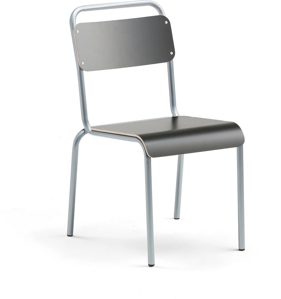 Jedálenská stolička Frisco, hliníkový rám, čierny laminát
