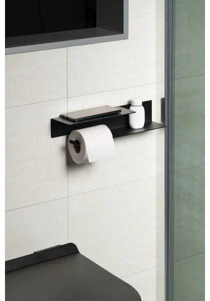 Sapho - Držiak toaletného papiera s poličkou 9,5x35 cm matná čierna