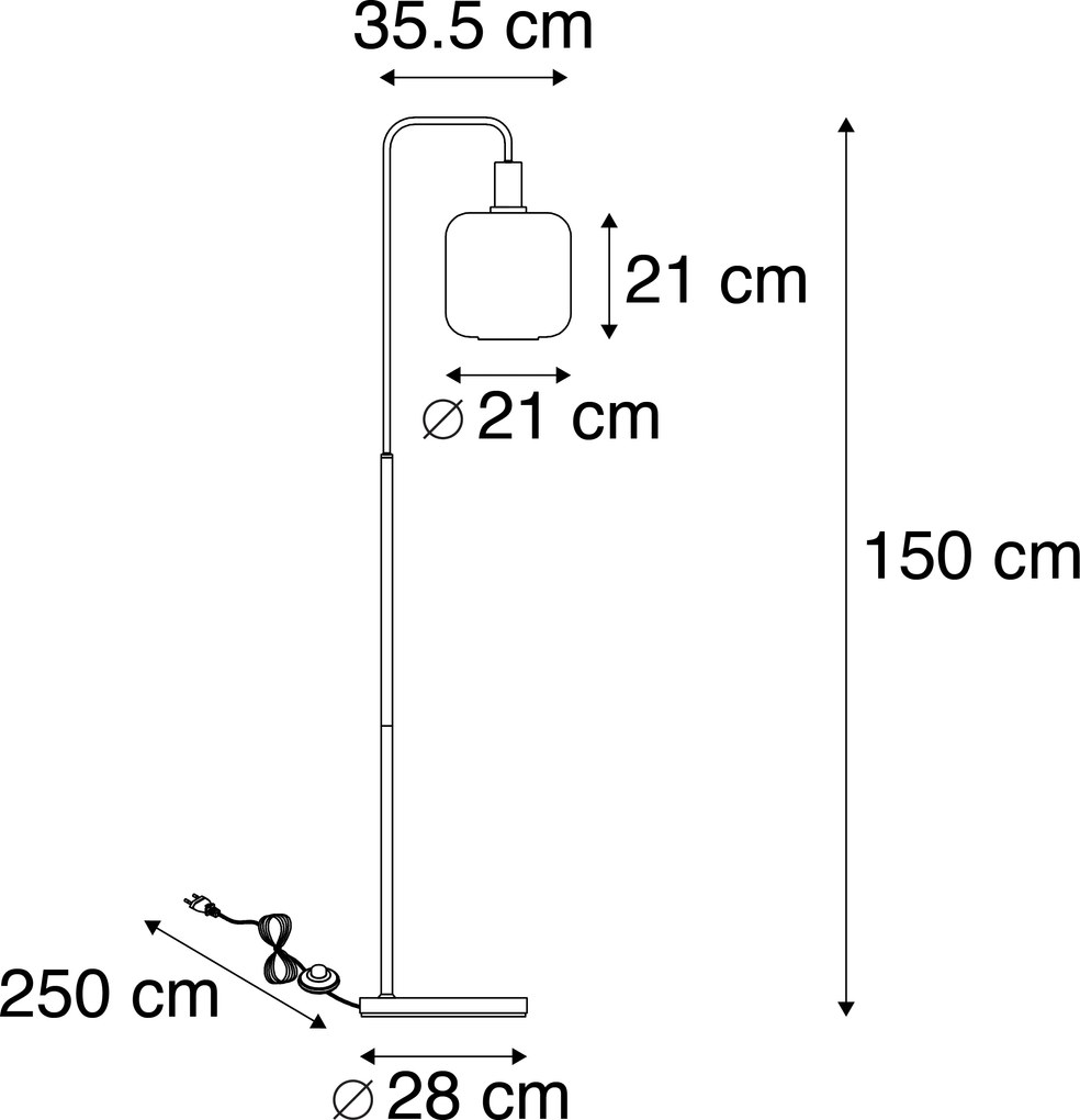 Stojacia lampa čierna so zlatom a dymovým sklom vrátane PUCC - Zuzanna