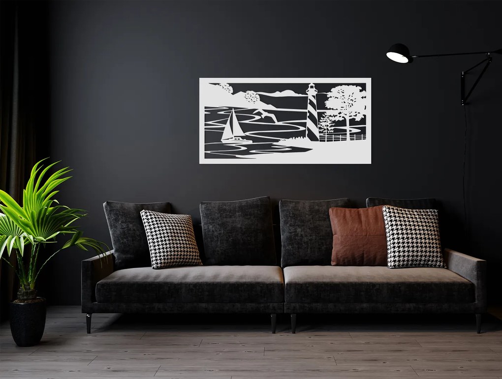 drevko Drevený obraz Prístav Rozmer obrazu: 22 x 44,5 cm, Farba dekorácie: Čierna