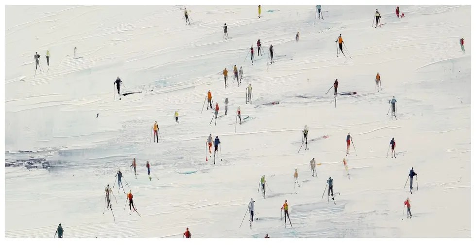 Obraz lyžiari v zimnej krajine