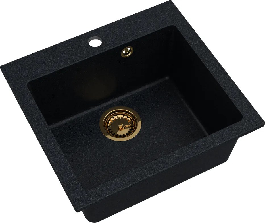 Sink Quality Ferrum 50, kuchynský granitový drez 490x450x195 mm + zlatý sifón, brocade, SKQ-FER.B.1K50.XG