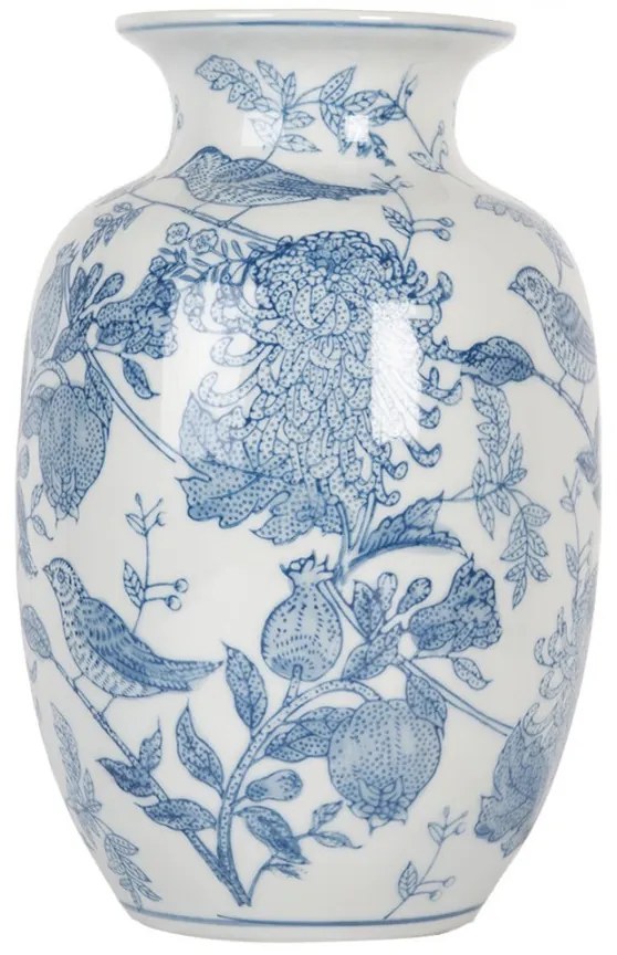 Keramická váza modrými kvetmi a vtáčikmi - Ø 14*23 cm
