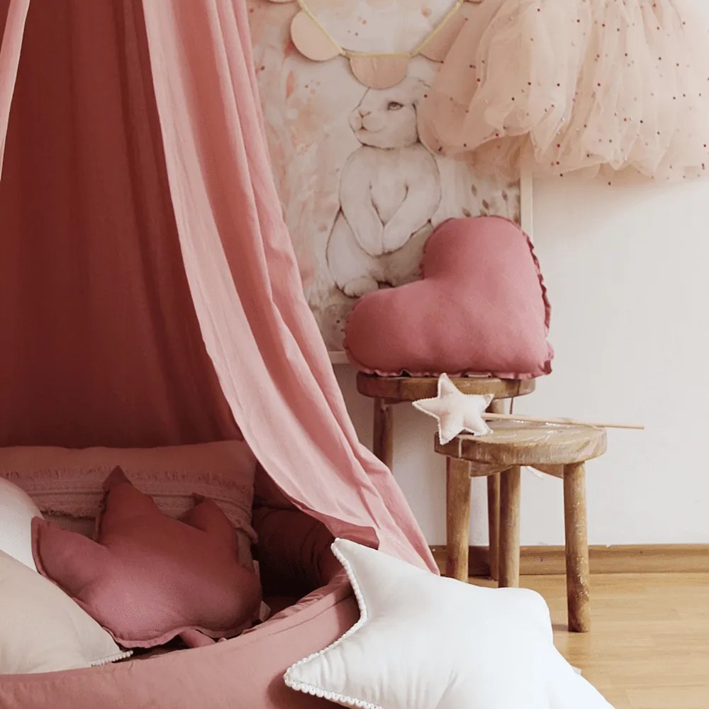 Ľanový vankúš srdca sýto ružová 44cm