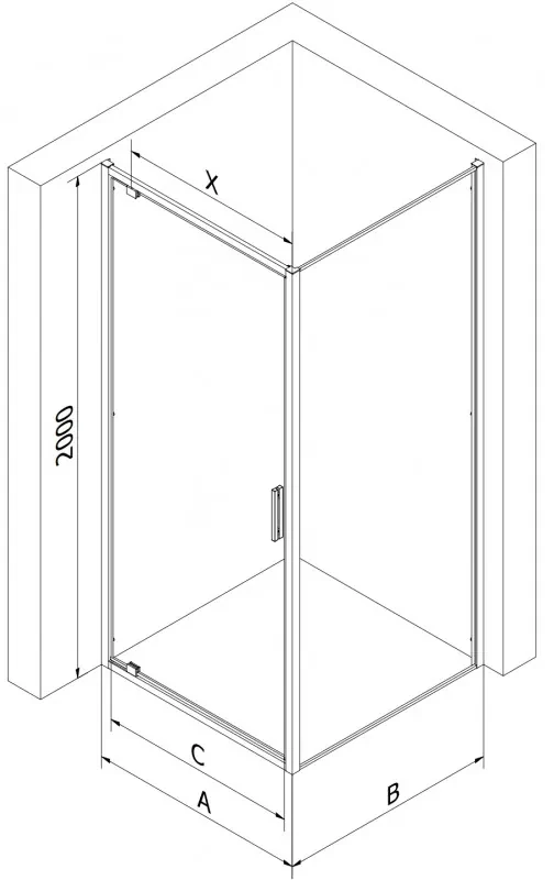 Mexen Exo, sprchovací kút s krídlovými dverami 80 x 100 cm, 6mm číre sklo, čierny profil, 8181-080-100-70-00