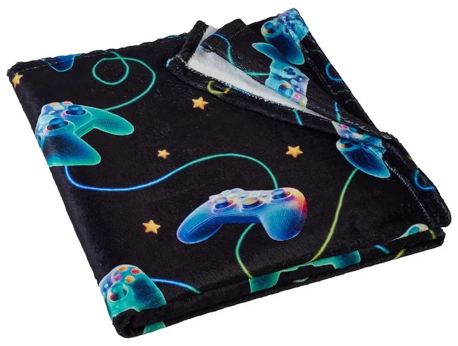 Čierna/modrá detská deka z mikroplyšu 130x170 cm Gamer – Catherine Lansfield
