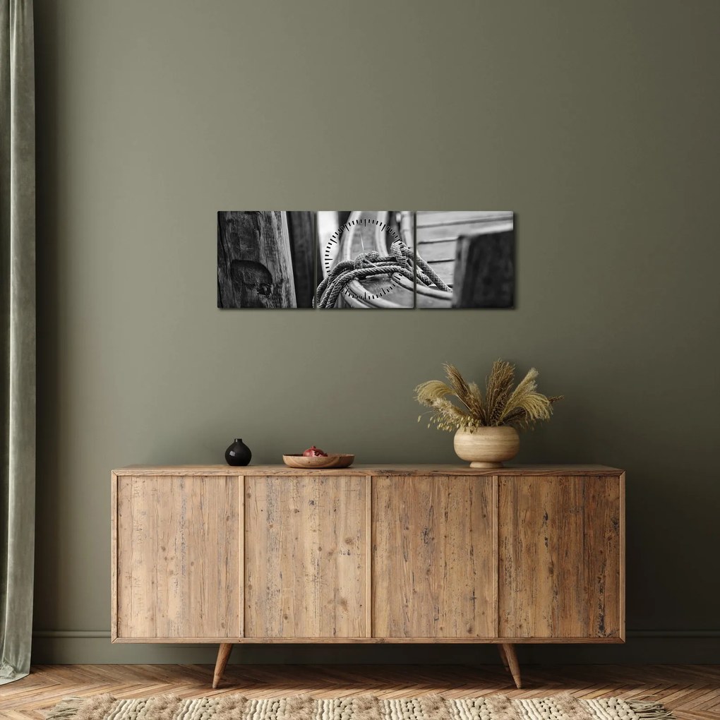 Obraz - Priviazaná loď (s hodinami) (90x30 cm)