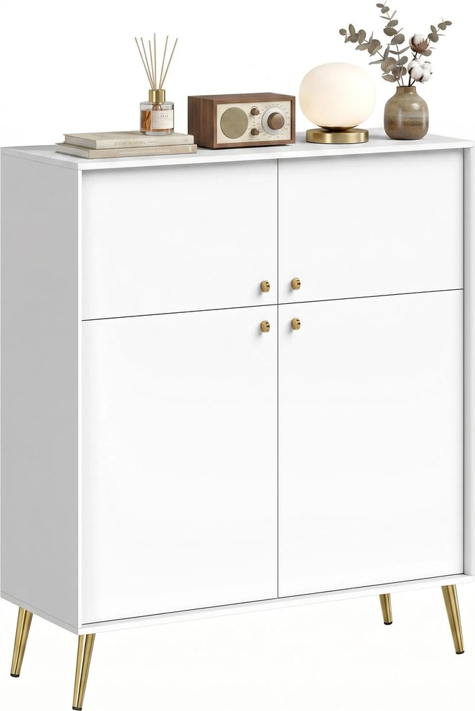 HOMCOM komoda s 4 dvierkami, úložný kabinet so soft‑close dvierkami a kovovými nohami pre obývačku alebo spálňu — 105,4 x 40,5 x 122,4 cm (krémovo bie