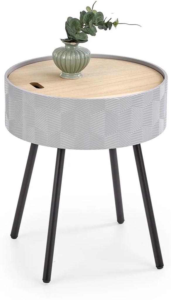 HALMAR Aura okrúhly príručný stolík s úložným priestorom sivá / čierna / prírodná