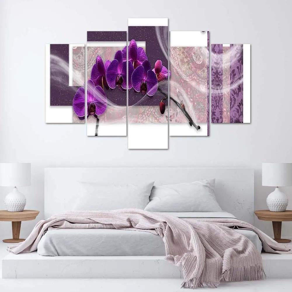 Obraz na plátně pětidílný Fialová orchidej Abstrakt - 100x70 cm