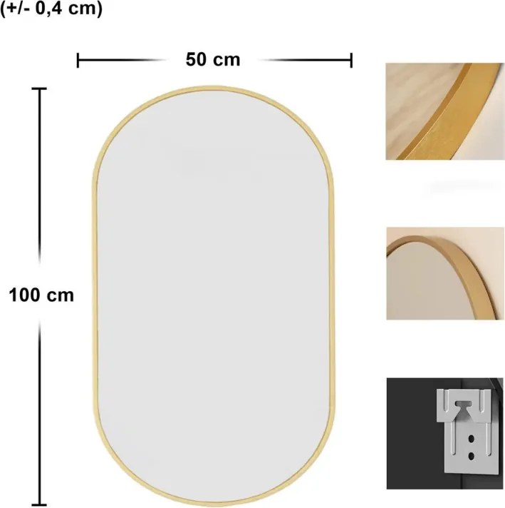 Oválne zrkadlo na stenu OLVANI 100x50 cm so zlatým rámom