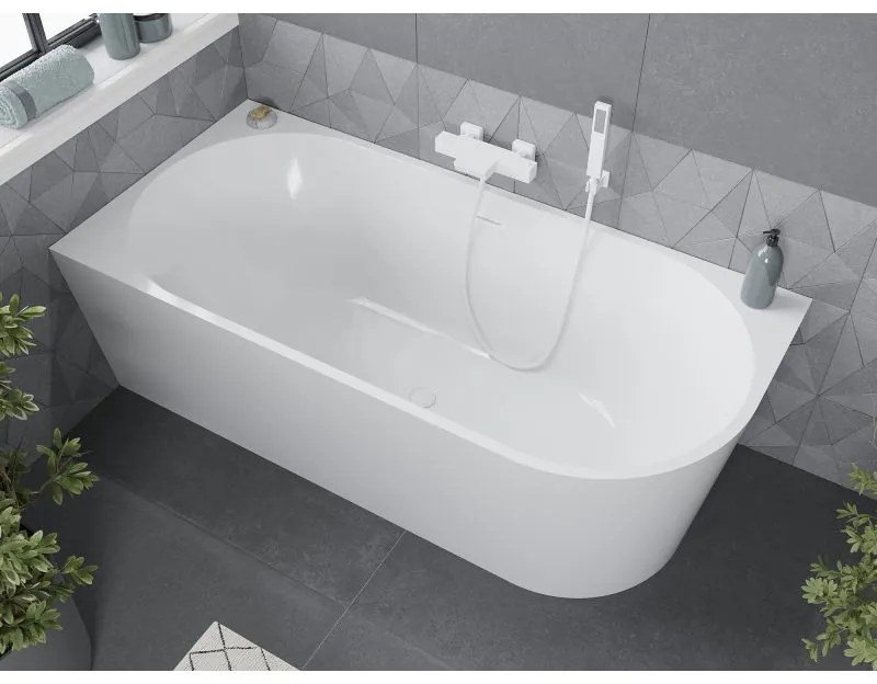 Mexen Mia, voľne stojaca rohová vaňa ľavá 160 x 80 cm, biela, biely prepad, 52691608000L-20