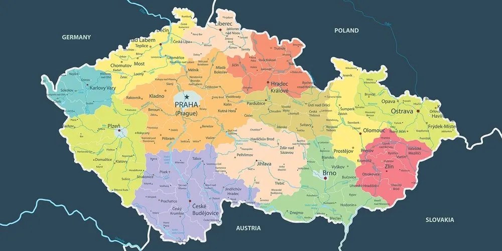 Obraz mapa Česka s tmavým pozadím - 100x50