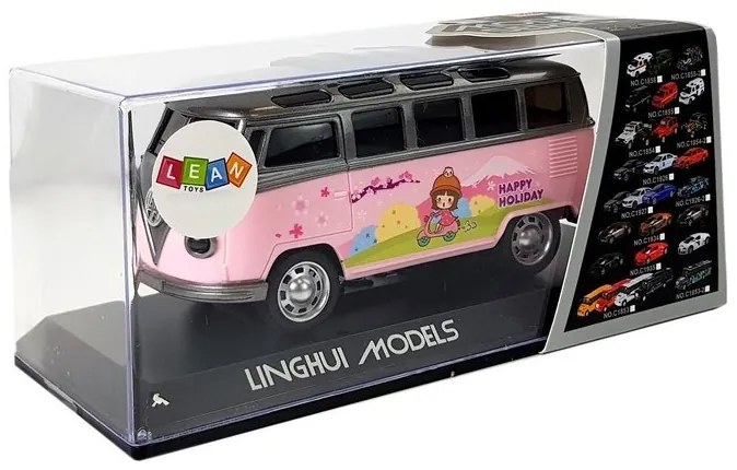 LEAN TOYS Autobus na naťahovanie so zvukom a svetlami - ružový