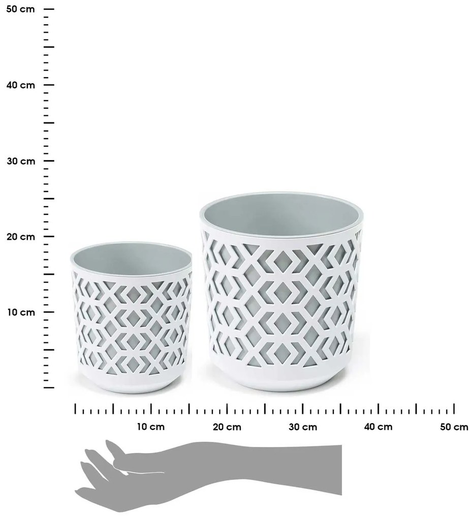 PLASTOVÝ KVETINÁČ ETNIC SADA 2KS 14,8X13,9 CM+20,1X19,5 CM BIELA