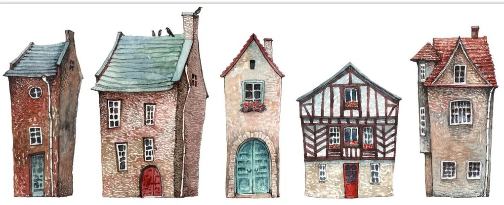 Obraz - Akvarelové domčeky (120x50 cm)