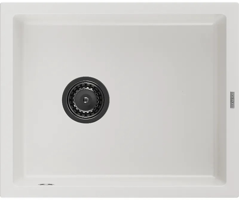 Mexen Pedro, granitový drez 560x460x200 mm, 1-komorový, biela s čiernym sifónom, 6508561000-20-B