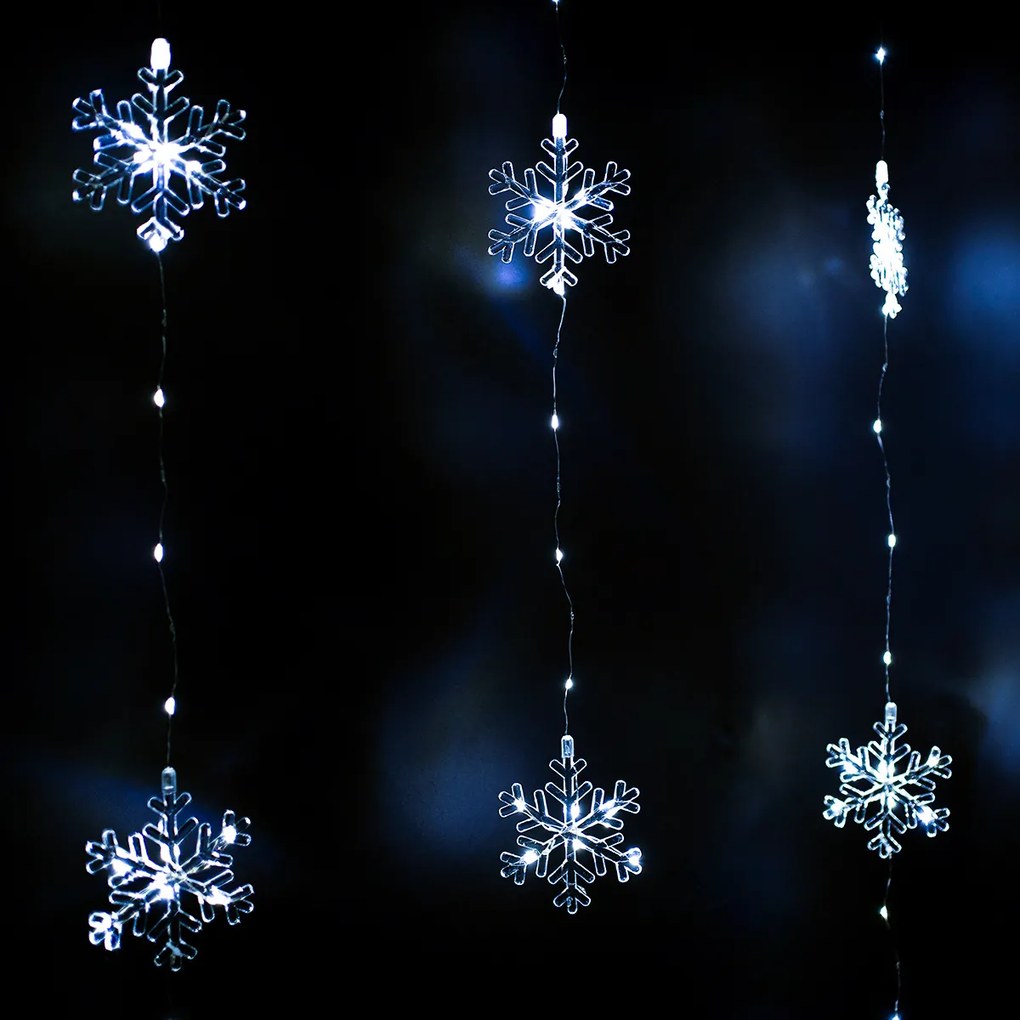 Svetelný vonkajší záves Snowflakes, 120x120cm, LED, studená biela, časovač, 8 funkcií, na batérie, 120 cm