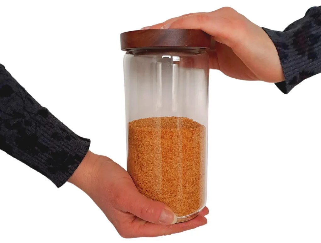 Sklenené dózy, 3 ks s akáciovým vekom, 260/440/950 ml