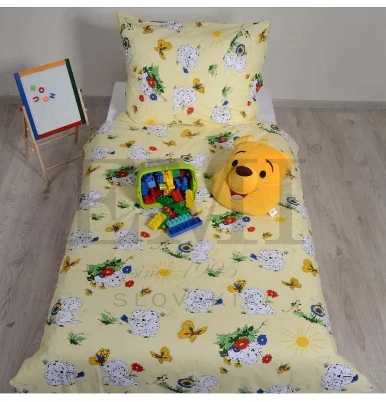 Obliečky detské bavlnené dalmatínec žltý EMI, Štandardný set jednolôžko obsahuje 1x 140x200 + 1x 70x90