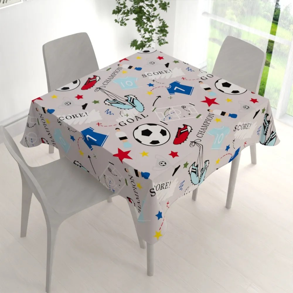 Biante Detský bavlnený štvorcový obrus Sandra SA-646 Futbal to je hra - na sivom 140x140 cm
