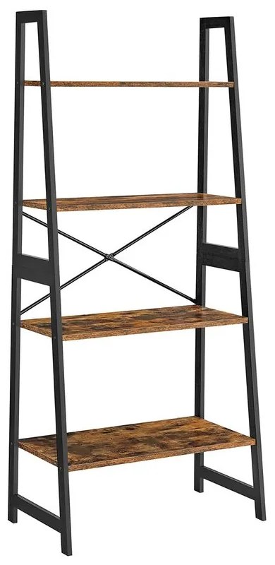 Rebríková polica, 4-úrovňový regál, bambusový rám, rustikálna hnedá
