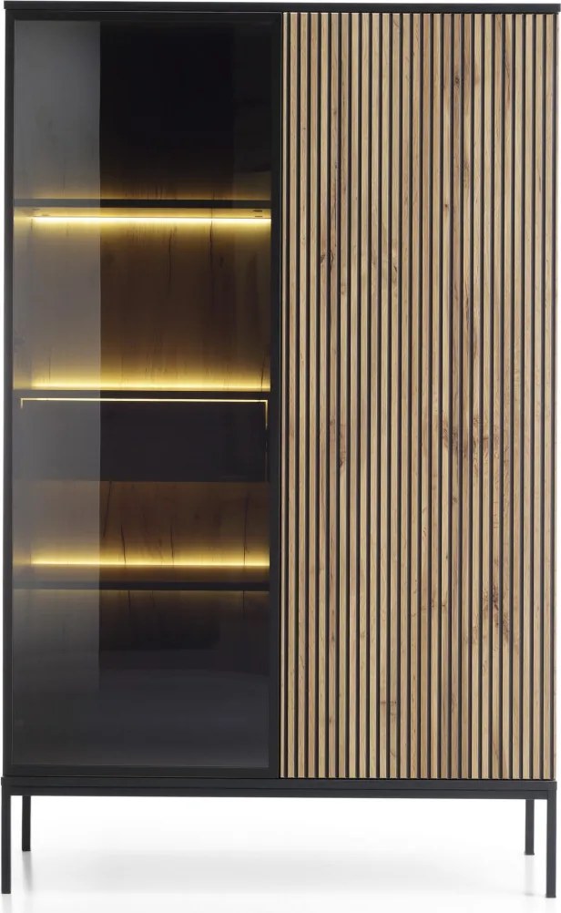 Vitrína Sento, čierna/dub wotan, s osvetlením