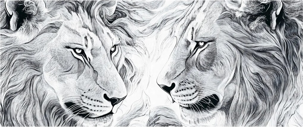 Obraz - Kreslené levie hlavy (120x50 cm)