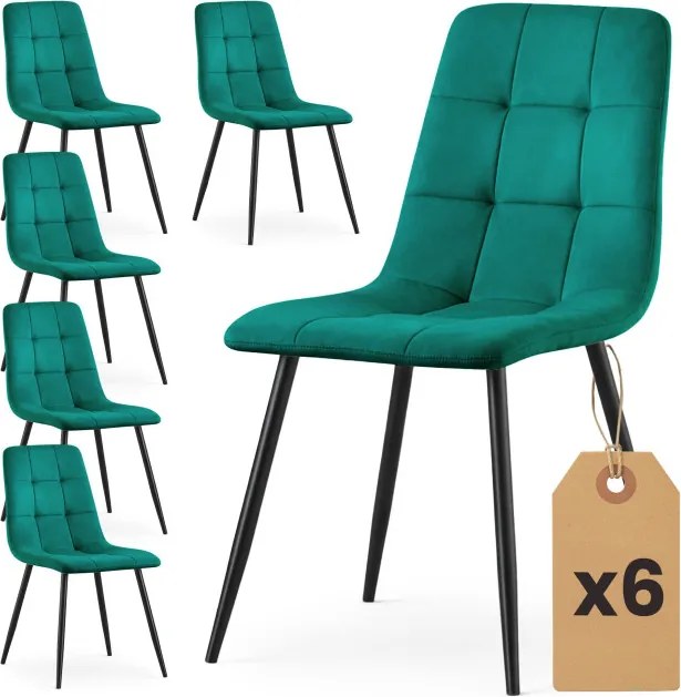 Sada šiestich jedálenských stoličiek NERO zamatové, fľaškovo zelené / čierne nohy (6 ks)