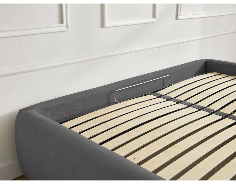 Tmavosivá čalúnená dvojlôžková posteľ s úložným priestorom/bez čela s roštom 160x200 cm Inera – Bobochic Paris