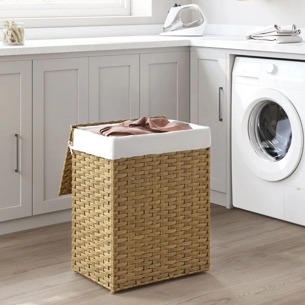 Kôš na bielizeň z umelého ratanu AVA, 90l, prírodná hnedá SongmicsHome