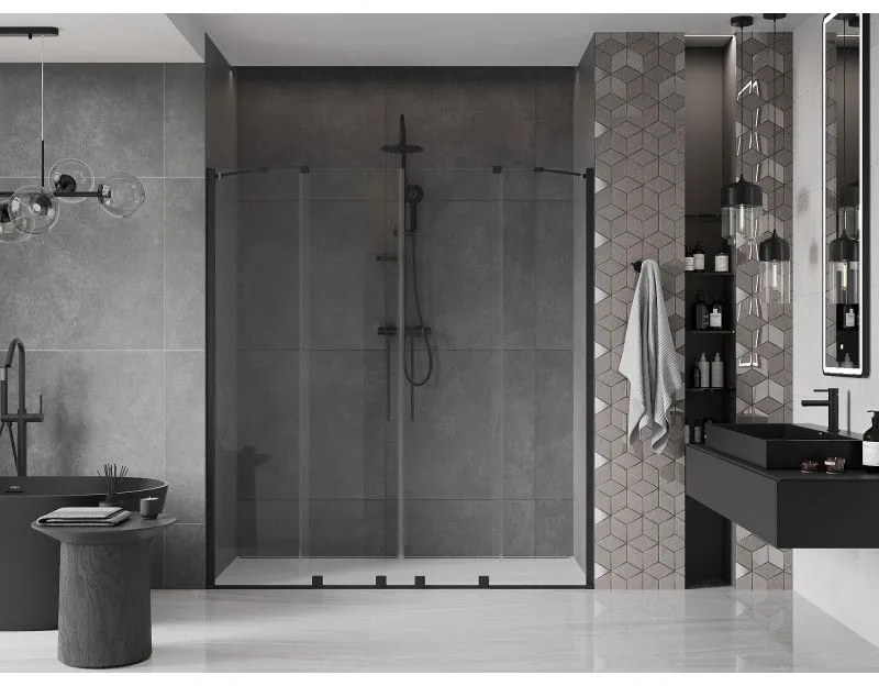 Mexen Velar Duo, posuvné dvere do otvoru 170x200 cm, 8mm číre sklo, čierna matná, 871-170-000-02-70