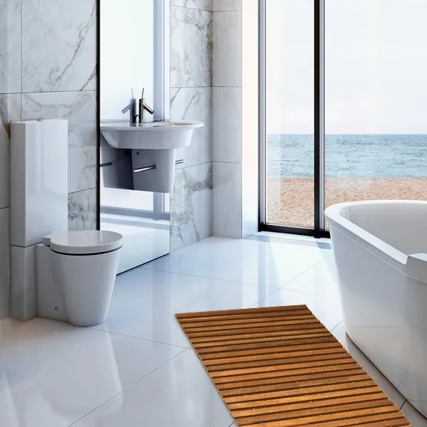 Kúpeľňová predložka LINE, akáciové drevo 80x50x1cm, hnedá Casaria