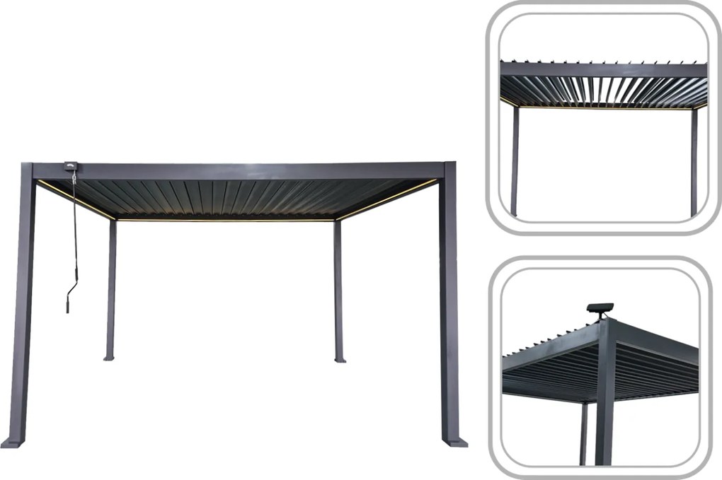 Garden Line Hliníková záhradná pergola, sivá, LED, 3 x 4 x 2,5 m *0562