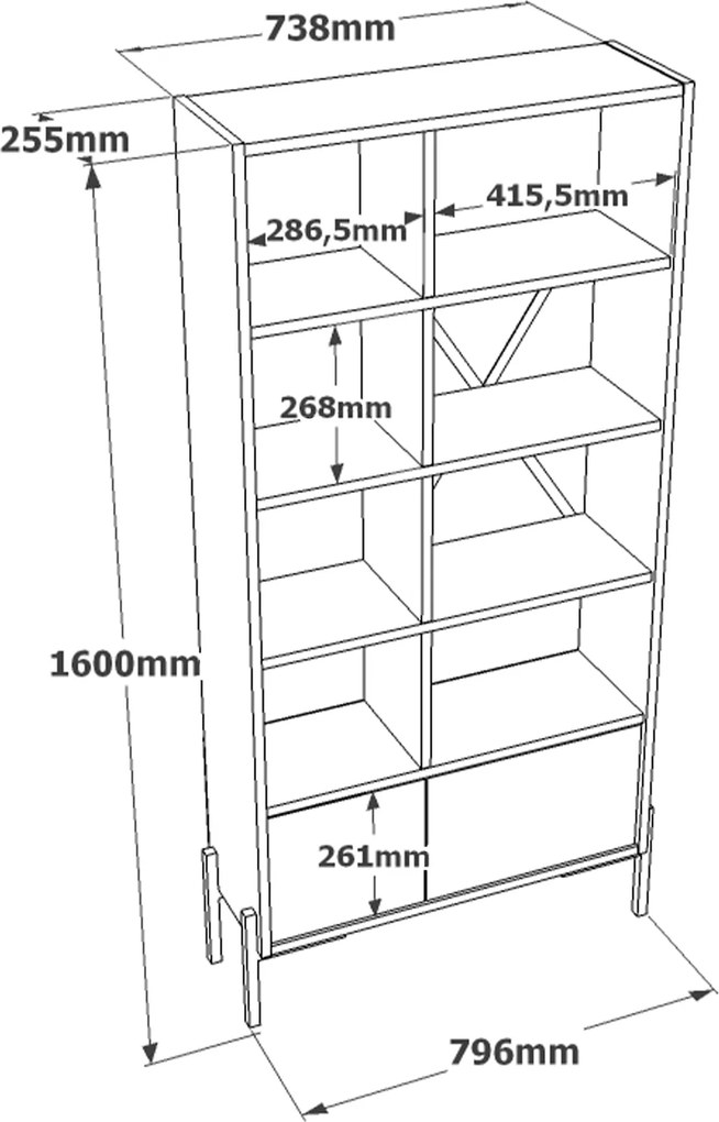 Knižnica Houseland Tara dub Wotan/antracitovo sivá